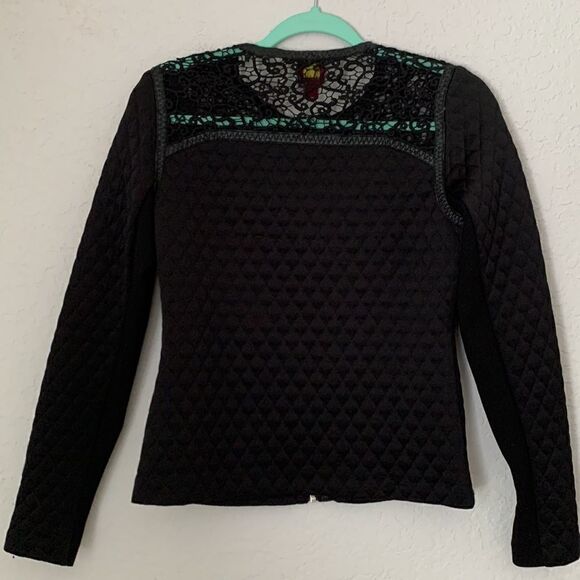 GILI Quilted Jacket Lace Faux Leather Trim Size 4 - Picture 2 of 12